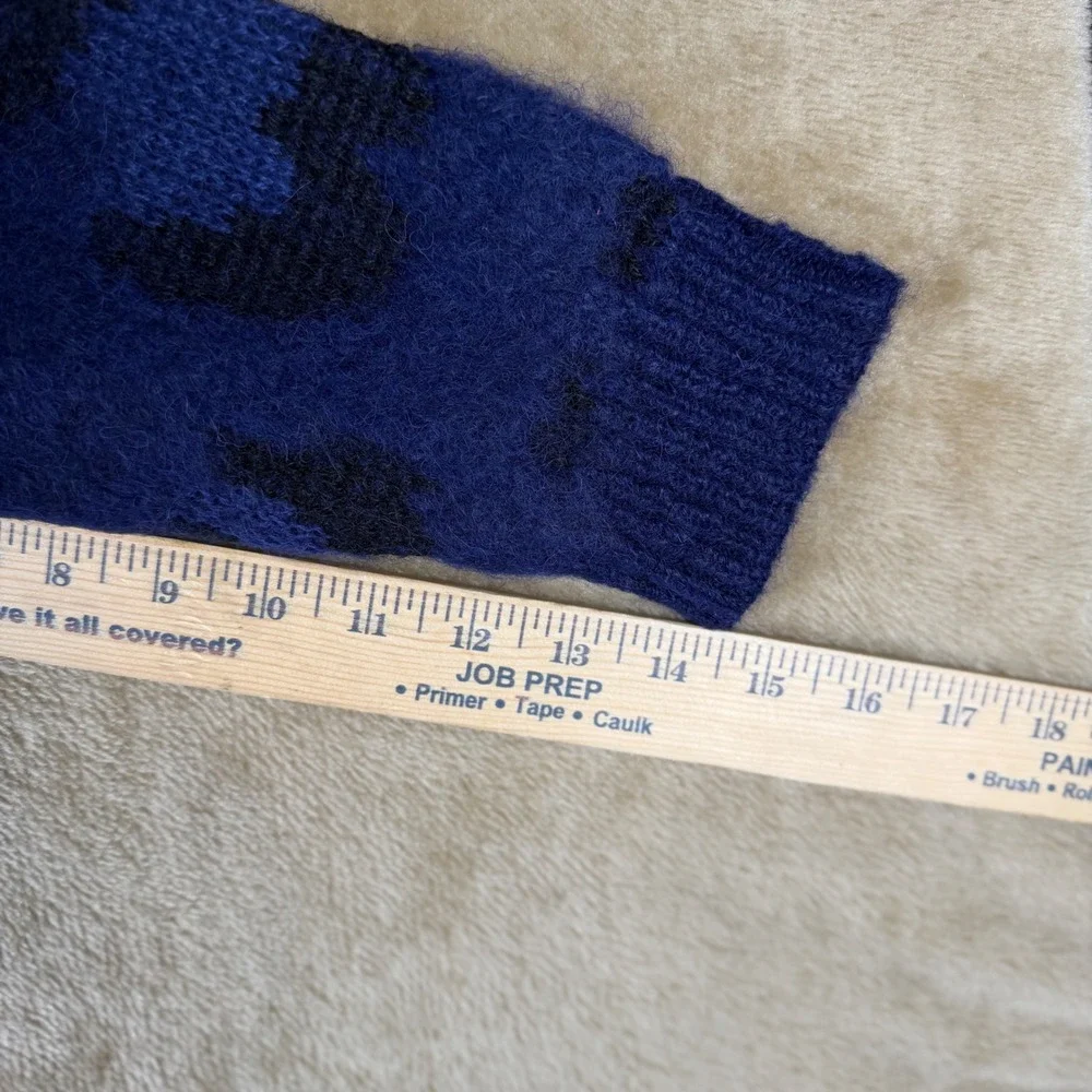 Kate Spade New York Blue Leopard Alpaca Wool Mock Neck Sweater Womens XS